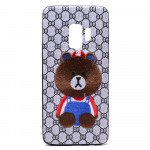 Wholesale Galaxy S9 Design Cloth Stitch Hybrid Case (Brown Bear)